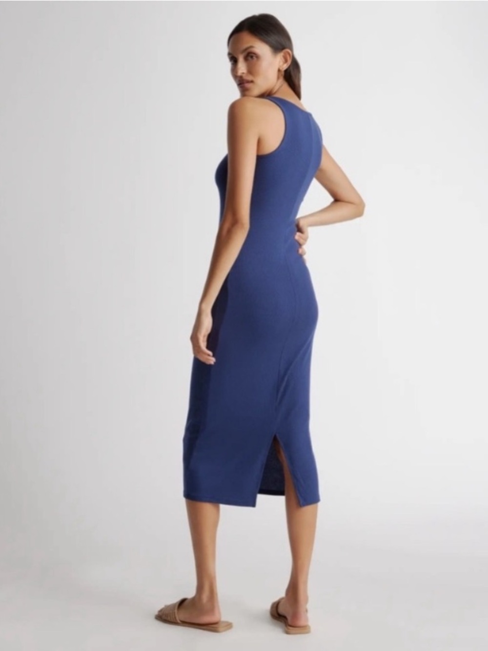 Quince Tencel Ribbed Midi Dress Size Small - Picture 2 of 10